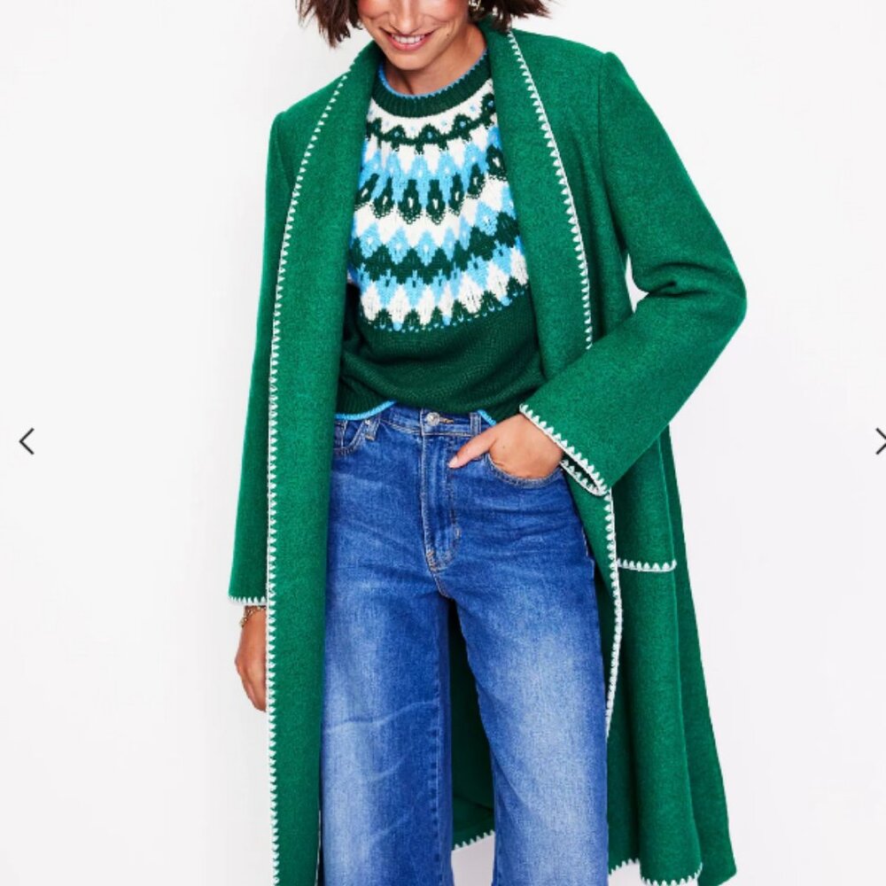 Blanket Stitch Wrap Coat in Alpine Green from Boden